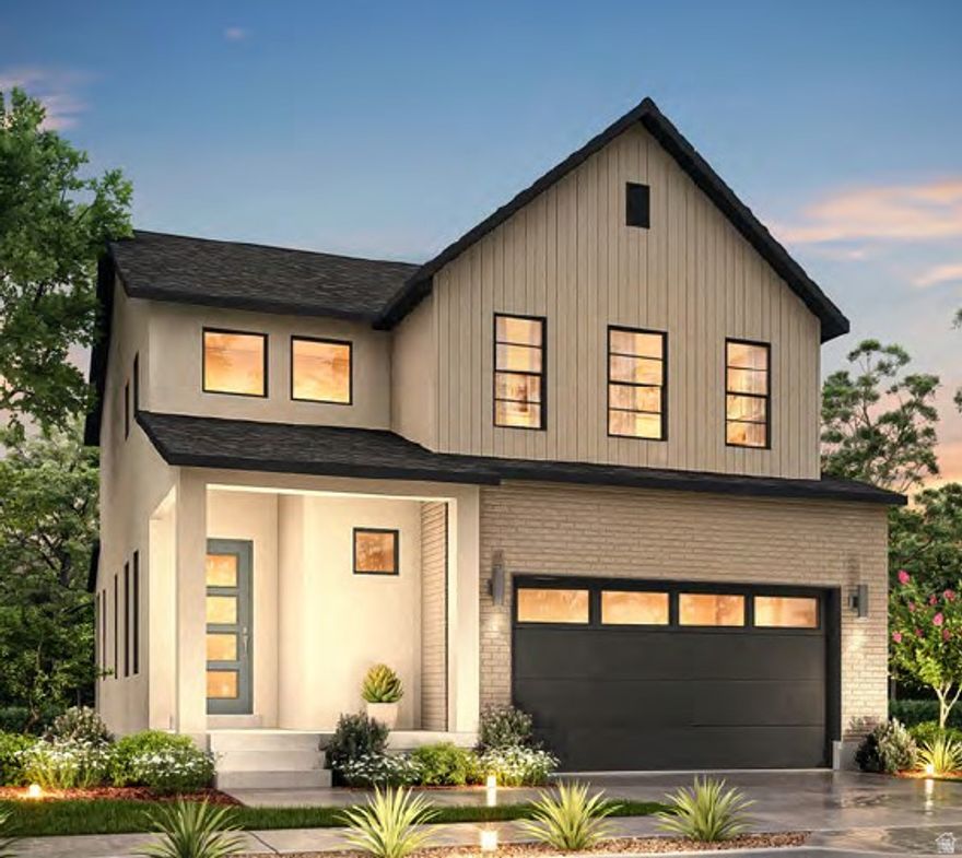 Introducing the Nyborg, a beautifully upgraded home showcasing modern style and thoughtful craftsmanship. The kitchen features gray laminate cabinetry, sleek quartz countertops, a tile backsplash, and stainless steel gas appliances-a perfect blend of function and design. Durable laminate hardwood flooring pairs seamlessly with tile and carpet throughout the home. Can lighting, 2 tone paint, and Christmas light outlets add convenience and comfort, while energy-efficient options and a tankless water heater ensure long-term savings. A striking metal railing at the stairway and detailed Craftsman base and casing elevate the home's interior. The owner's bathroom offers a spa-like feel with cultured marble shower surrounds and stylish black matte hardware. This home is the ideal combination of modern finishes, efficiency, and timeless appeal!