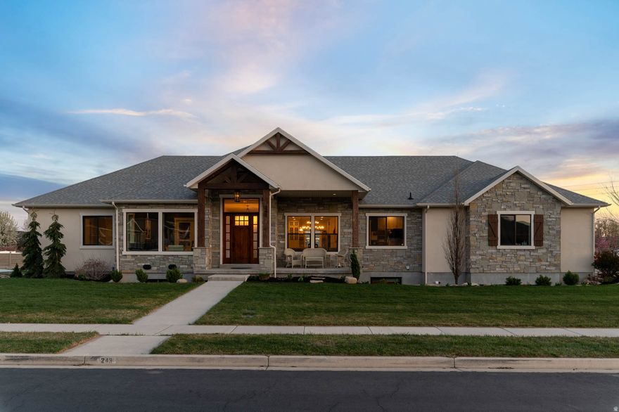 Beautiful Custom Luxury Home featuring incredible views, an exceptional culdesac location, and a thoughtfully designed floor plan. This home is truly an entertainer's dream, complete with a private fully fenced backyard showcasing a swimming pool, basketball court, fire pit, in-ground trampoline, along with a spacious open-concept interior perfect for hosting. Enjoy breathtaking mountain views from nearly every window, with high-end upgrades throughout the entire home. Ideally located just minutes from hiking and biking trails, shopping, dining, schools, and parks. The home offers a bright and airy layout with 12' ceilings on main floor and 9' ceilings in basement, expansive windows, and abundant natural light. The stunning primary suite includes a large soaking tub and oversized shower. Additional highlights include a full basement apartment, generous gathering spaces on both levels, large laundry/sewing room, lots of storage, and a layout that feels both functional and inviting. This home shows like new and offers a truly exceptional living experience.