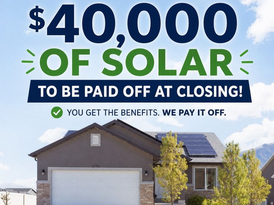 **Enjoy owned solar with no loan- seller will pay off the $40,000 solar balance at closing.** Welcome to this well-maintained, five-year-old rambler offering the perfect blend of comfort, convenience, and outdoor living. This three-bedroom, two-bath home features an inviting open layout and a fully finished front and backyard-ready for you to relax, entertain, and enjoy from day one. The yard includes planter boxes and a fruit tree, perfect for gardening and fresh homegrown touches.  Enjoy phenomenal mountain views right off the back porch, with a west-facing orientation that provides cool afternoon shade-ideal for outdoor living.  Located next to a scenic trail for hiking or ATV adventures, this home offers easy access to the outdoors while still being close to everything. You're less than two miles from the I-15 on-ramp, a short walk to the local dog park, and under a mile from the new Harvest View Sports Complex.  The unfinished basement offers room to grow and is already stubbed for a bathroom-perfect for future living space, a home gym, or storage. Solar panels will be paid off at closing, providing immediate energy savings.  Enjoy peaceful country living in a quiet, friendly neighborhood with convenient access to recreation and amenities.  Square footage figures are provided as a courtesy estimate only and were obtained from county records. Buyer is advised to obtain an independent measurement.