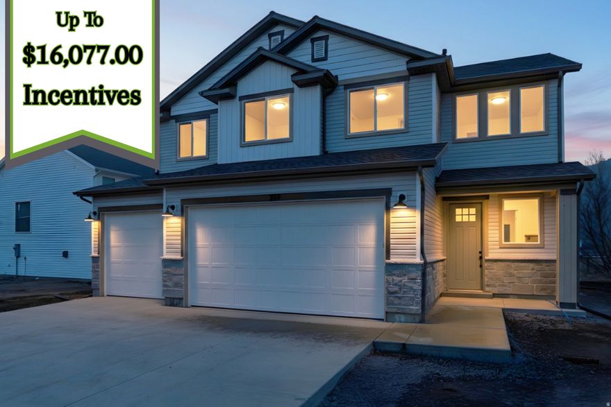 Welcome Home~ This fabulous 2 story home is ready for you.  Brand new floor plan includes 4 bedrooms plus a loft area-perfect for a cozy second family room, 2.5 bathrooms, 3 Car garage,  Stunning stained railing, 9 ft ceilings, extra large family room, ceiling height cabinets, gorgeous quartz countertops, master bath suite with dual vanity sinks, large shower, and soaker tub.  You will love this new floor plan!  The builder NAILED this one!