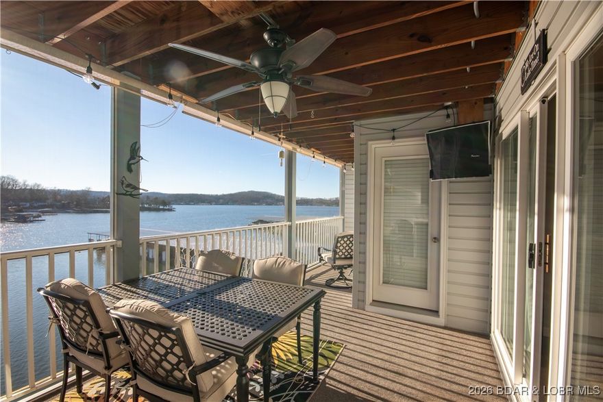 Small complex that is very well maintained and self managed to keep assessments reasonable.  Situated on a quiet arm of the Lake with cove protection and big, main channel views, in a no rental complex promote a community feel where you know your neighbor. Located on the Big Niangua arm of the LOZ where the fishing is great and the water sports abound this place checks all the boxes.  The Cave Restaurant, Naughty Fish, Captain Ron's and many lake favorites are within a quick boat ride to grab lunch or dinner.  The Screened porch is large and so inviting promises to be a  place where you will spend your mornings drinking your coffee watching the Lake wake up.  There is nothing better.  A small project that clearly shows pride of ownership, the pool is tucked between the buildings with easy access to your dock only steps away. A full laundry room (as opposed to a closet),  A 12x30 slip with a lift for your boat and three great gas docks all being a stone's throw from your condo.  Spacious 2 bedroom unit that has the ability to sleep the whole family comfortably.  When you are looking for a lake front condo that is quiet and a serene retreat ---this one is for you.