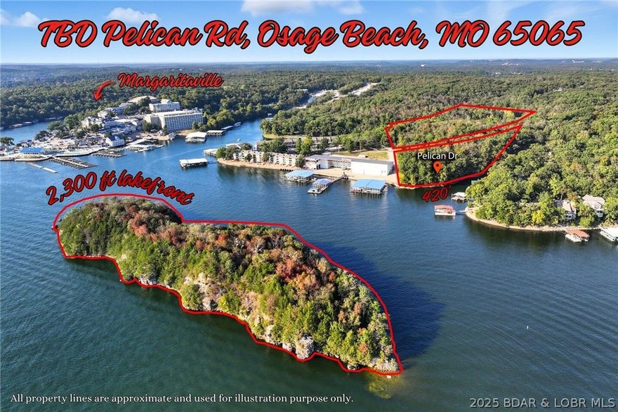 An Iconic 26MM Development Opportunity! Private Island + Mainland Acreage. Positioned in the heart of the 26MM corridor, this rare 4.3-acre private island with nearly half a mile of shoreline is paired with two additional mainland parcels totaling approximately 10 acres and 850 feet of shoreline, creating one of the most visible and versatile waterfront holdings at Lake of the Ozarks. Located directly across from Margaritaville and minutes from Osage Beach’s most active boating destinations, this property sits in high-traffic waters with constant exposure and year-round activity. City water and sewer are available for hook up. Docking has previously received Ameren approval. The combination of utility access, shoreline scale, and premier positioning makes this an exceptional candidate for a boat-up restaurant, boutique resort, private club, luxury event venue, or legacy waterfront estate. One of only a handful of undeveloped private islands remaining on the entire lake. This is not just land. It is a strategic investment in one of the Midwest’s most visited recreational markets. Opportunities like this are no longer being created. They are being claimed.