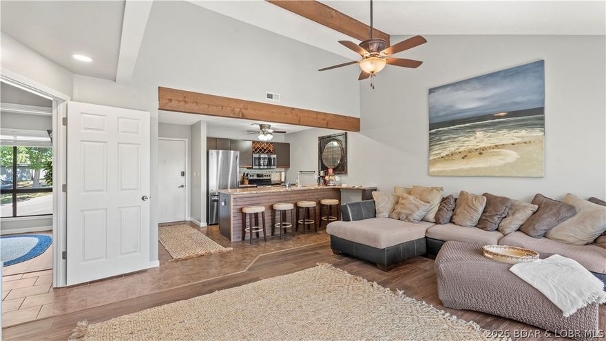 Enjoy lake living with comfort, convenience, and investment potential at the Lake of the Ozarks. Located at MM
9, this well positioned 2 bedroom, 2 bathroom condo offers beautiful lake views and easy access to area dining,
boating, and attractions. The open living area flows to a private balcony, the perfect spot for morning coffee or
relaxing after a day on the water. A functional kitchen with under the counter ice maker, spacious bedrooms,
and two full bathrooms make the layout ideal for full time living, a weekend retreat, or guest accommodations.
Residents and guests enjoy resort style amenities, including two outdoor pools and hot tubs, adding to the low
maintenance lake lifestyle this property offers. Home will come furnished and features a new roof from Summer
2025! The dock slip has a storage compartment, a floating pad and kayak rack for two kayaks.