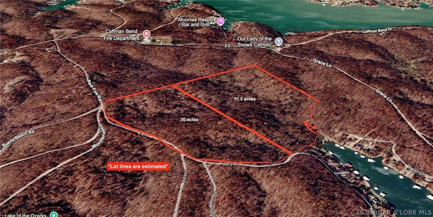 Build your dream country estate with lake views of the 50mm or create an incredible hunting lodge on this beautiful land! 81.6 beautiful wooded acres in Climax Springs, MO. Amazing topography...level areas, rolling hill areas etc...pick your perfect spot to build your dream home, hunting lodge, shouse, bardominium or just leave it natural & use for hunting, hiking, trail riding etc...& enjoy nature! Some shoreline with this property at the end of the cove (not usable for a dock).  Electric at the road (Red Fox Rd). The 51.6 acre parcel is landlocked by the 30 acre parcel so both will be sold together...81.6 acres total. Perfect for nature lovers, hunters, dream home builders....whatever your heart desires!!!