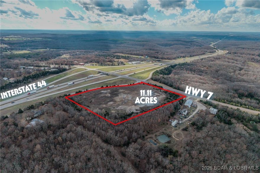 EXCELLENT Visibility from this 11.11-acre parcel situated right at the Hwy 7(Richland exit off Interstate 44). Approximately 8 miles to Richland, 27 miles to Lebanon and 8 miles to St Robert. Property fronts Hwy 7 and Randolph Rd. Daily traffic counts on Interstate 44 are 10,821 west bound and 12,223 east bound. Property is perfect for any type of sales lot, Gas Station/Truck stop or RV Park. Phase 1 soil test has been completed and passed. Not many large parcels with this kind of visibility left.