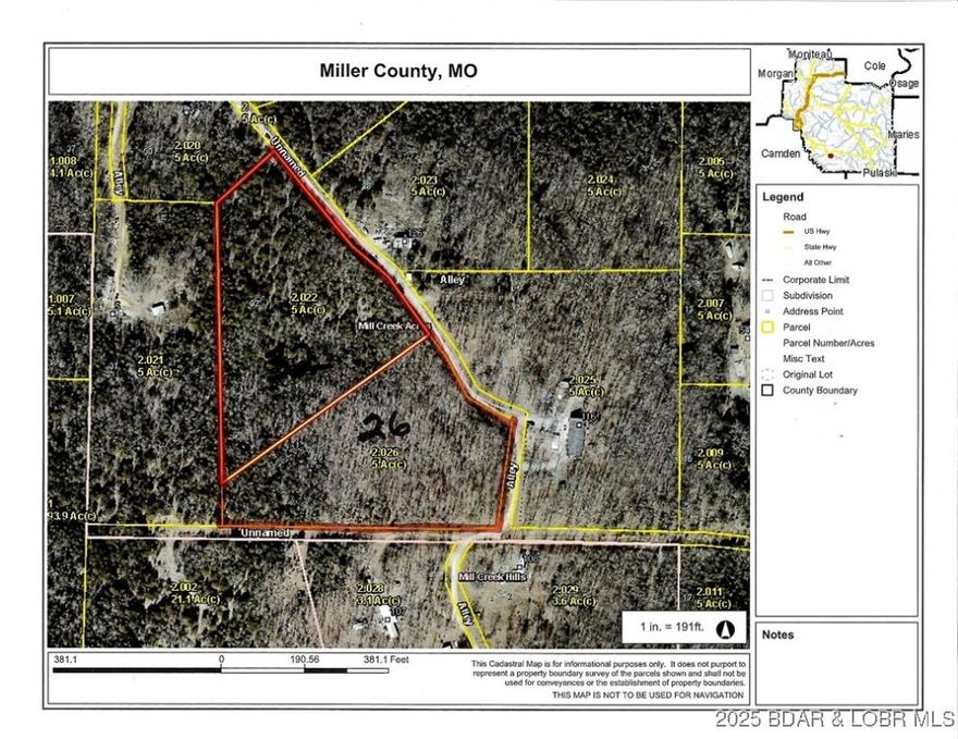 Just think of all the possibilities you could do with 10 acres, 2 - 5 acre parcels. Great location to build your secluded dream home, and not be too far from town. Osage Beach is only about 10 miles away. Woods, Pasture and/or hunting grounds. Power and water available.