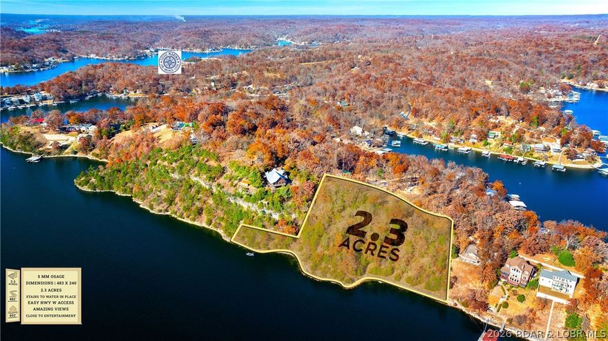 Rare opportunity for an undeveloped lot at the 5MM of the Osage Arm! This 2.3-acre lakefront parcel offers over 600 feet of shoreline, breathtaking panoramic views, and endless potential to build or develop. Ideally located just minutes from the strip on Bagnell Dam Blvd and across the channel from Shady Gators and H.Toad’s. 
Prime lakefront development opportunity, this rare parcel is ideally positioned for a luxury build or investment project in a high-demand area.