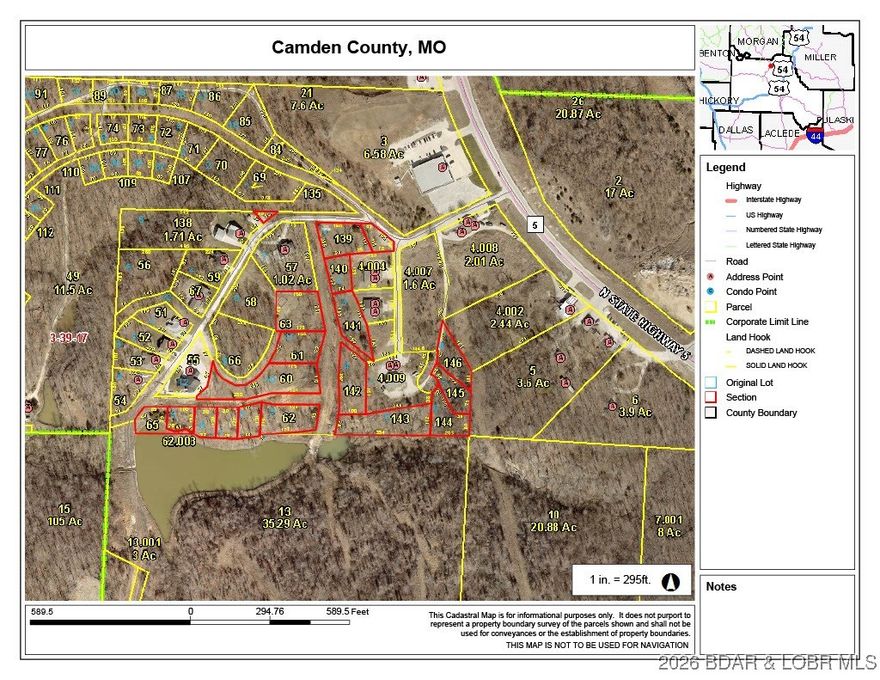 Attention Developers: Unlock your next project with this 19-lot offering centrally located in the Lake of the Ozarks area right off Hwy 5 in Sunrise Beach and within the sought-after Camdenton School District. The varied topography supports multiple concepts such as much-needed affordable multi-family housing, single family homes, manufactured homes, or it could be reconfigured into four to five estate-style acreage tracts with select lots offering Hawk Lake views. These parcels even have the ability to hookup to city water and sewer—significantly reducing development costs and timelines. With excellent access to local shopping, scenic features, and rare city utilities, this site offers exceptional flexibility and upside.