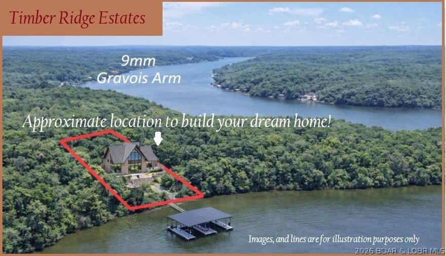 A truly rare find at the Lake of the Ozarks! This stunning property offers 120 feet of shoreline paired with spectacular bluff-top views stretching for miles—the kind of setting that takes your breath away every time. Perfectly positioned on the sought-after Gravois Arm, you’ll enjoy being just minutes from popular lakefront dining, marinas, and entertainment, while still tucked into a more private, peaceful setting.This versatile parcel offers incredible potential—whether you're dreaming of building your custom lake home, creating a private retreat, or exploring investment opportunities with rental potential. The natural landscape provides a beautiful backdrop with mature trees, rock features, and multiple ideal building spots.Nature lovers will appreciate the abundant wildlife, including frequent sightings of eagles, deer, and turkey, making this property feel like your own secluded escape. Tax bill is for a larger parcel of land, therefore, tax bill is to be determined. There is no home on he property and the images are for illustration purposes only AI-enhanced.