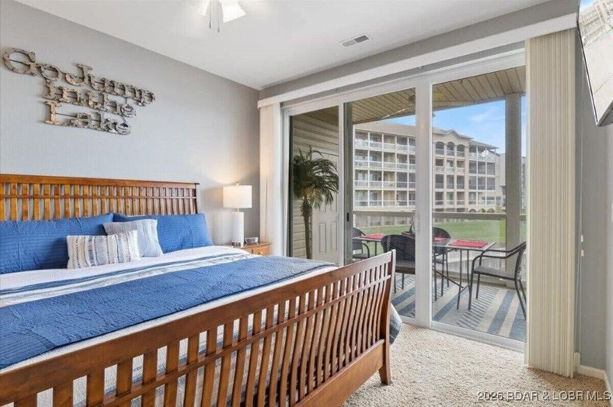 Discover easy lake living in this turnkey 3-bedroom, 2-bath condo in exclusive Lands End. Walk-in access with no steps and elevator convenience—located on the same level as the pool. The open floor plan features a cozy fireplace and flows to a covered deck with stunning main channel views. Watch boats, sunsets, and fireworks from the new Oasis at Lakeport just across the channel. The primary suite offers lake views, deck access, jetted tub, and walk-in shower. Available within the complex is a 14x40 boat slip with wave break protection, all right at the 19 mile marker. Resort amenities include lakefront pool, lazy river, fitness center, clubhouse, and playground. Comes largely furnished and ready to enjoy or rent immediately—nightly rentals permitted. Perfect as a personal retreat or income-producing investment. Your lake lifestyle awaits at Lands End.