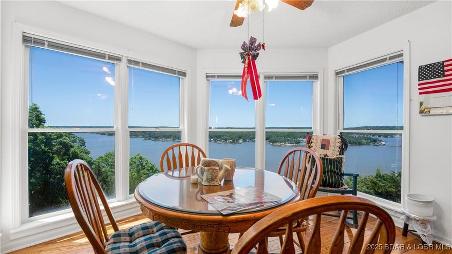 Unlimited possibilities!!  At Lake of the Ozarks, this doesn't come along every day!--unique opportunity to own 1,100 feet of bluff shoreline with over 8 acres! This original owner hates to leave the peaceful, unobstructed view but says it's time for a new owners to enjoy and make it their own. Property features gated entrance, 3 bed, 2 bath home with 2 car attached garage, detached 4 car heated shop/garage, tram to the lakefront, and martini deck. The views are spectacular from every room and the real hard wood floors and 2 massive stone fireplaces add tons of warmth and character. Lower level features open floor plan with living, dining, kitchen, and billiards room. In addition, the large screened porch with multiple porch swings and Ozark stone fireplace is everyone's favorite spot. The possibilities are endless with development potential--campsites, cabins, large estate lots--if you can dream it, it is possible with this property! Don't wait--come check out this one-of-a-kind property and schedule a private tour.