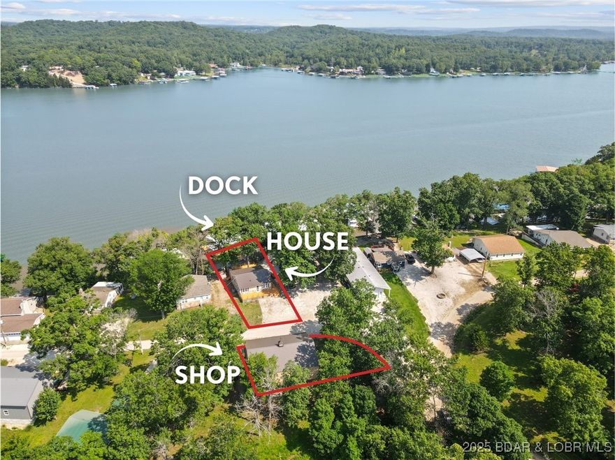 Welcome to your year-round Lake of the Ozarks retreat! Located on Deep Water and featuring a new metal roof (2022) ,NEW 12,000 lb boat lift. Situated on a separate parcel is your insulated 1,900 sq ft climate controlled 4-6 car garage with 2 NEW MINI SPLITS ,and a finished 17 x 11' living quarters—ideal for guests, a hobby space, or extra storage. Located on a quiet dead-end street in a lovely neighborhood, this home offers a cozy interior, large level front yard, and plenty of parking in front and at the garage. A rare find with a flat drive way, a huge work shop just steps from the home, huge lake views and move in ready. Inside, enjoy a comfortable layout perfect for full-time living or weekend getaways, with space to relax and entertain. Step out onto the expansive lakeside deck to take in breathtaking views or head down the tram or gentle steps to the private dock, complete with a swim platform and 2-well DOCK extended to 12 x 34' and 10 x 26' slips. With thoughtful upgrades and ideal outdoor living spaces, this property is the perfect blend of comfort, convenience, and lakefront lifestyle.