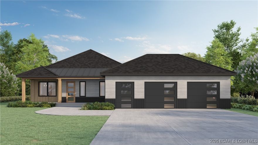 CURRENTLY UNDER CONSTRUCTION!  This stunning custom-built modern ranch-style home offers 4 bedrooms and 3.5 baths with 2,700 sq ft of thoughtfully designed living space, all set on a spacious lot in the beautiful Lake of the Ozarks. Enjoy lake views and easy access to the water, making it ideal for both relaxation and recreation. The open-concept layout features high ceilings, sleek finishes, and large windows that fill the home with natural light and a gas fireplace adorned with custom stonework. A gourmet kitchen, luxurious primary suite, and covered outdoor space create the perfect blend of comfort and style. Whether you're entertaining or unwinding, this lake-view retreat offers the best of modern lake living.  Community dock with 12 x 32 boat slip available for purchase.