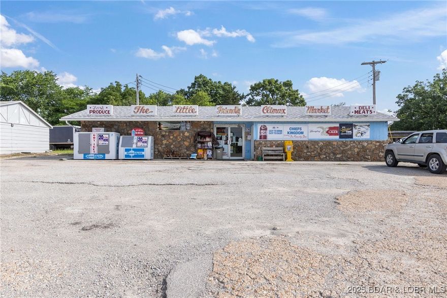 Turnkey Highway-Front Grocery Store plus extra on 2.2 Acres located in the Heart of Climax Springs MO! Incredible opportunity to own a fully operational, turnkey grocery store with unbeatable highway frontage between Camdenton & Warsaw! This established hometown grocery store has served the community for decades and includes over $100,000 in inventory for a seamless transition to the next owner. Situated on 2.2 flat acres with high visibility, the property features a 2 year old roof and gutters, ample parking, additional storage in a 30x20 shed. The backroom includes a walk in cooler for easy inventory management. Also included is a 3 BR 2 BA manufactured home with a fenced yard-perfect as a residence, rental, or continued vacationing customers. A rare investment with strong community roots, business potential, and live on site flexibility. Don't miss this chance to own a piece of small-town legacy!