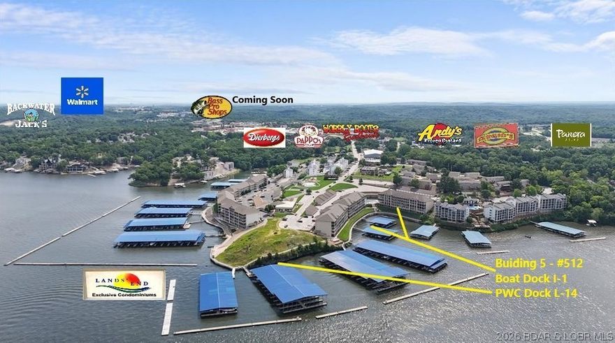 Complete Waterfront Package with No-Step Entry via the elevator from the parking lot. Includes 32 ft. boat slip with tri-toon boat lift and a PWC slip. You'll love the main channel views at the 19 MM across from Dog Days and the Oasis at Lakeport Theme Park coming soon. Imagine the fireworks and Shootout 2026 boats you'll be able to enjoy viewing as they go by. Location! Location! Location! The condo boasts 9 ft. ceilings w/crown molding, a gorgeous kitchen with granite countertops, SS appliances and a primary bedroom with access to the waterfront covered deck. The En Suite has a whirlpool tub, walk-in shower, double bowl vanity and a walk-in closet. Bedroom 2 is connected to the updated hall bathroom with walk-in shower and is across from bedroom 3. Newer hot water heater too! Nightly Rentals Allowed. This family vacation home has never been rented and has been well maintained by its owners. Enjoy the zero entry Pool, the Lazy River Pool, the Splash Pad Pool, a playground, basketball court, a large clubhouse with pool table and seating areas, an exercise facility all in the heart of Osage Beach.  Near the new Bass Pro outlet mall coming in 2027. Near the main Lands' End pool!