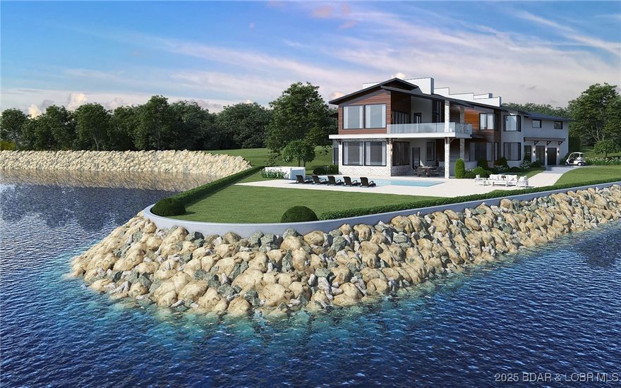 Experience extraordinary luxury in this brand-new, custom-built lakefront estate unlike anything before it. The anchor lot at Shooters 21 sits on a rare point/peninsula with water on all three sides. This 8-bedroom home delivers breathtaking main-channel views and an expansive dock with breakwater envelope. A dramatic glass-floor entry sets the tone for the striking design throughout. The main level features four bedrooms, including a private wing with a full kitchen, bar, and entertainment space designed for seamless indoor-outdoor living. A circular clear acrylic elevator provides effortless access to every level. The lower level offers four additional bedrooms, a wine cellar, and a spacious bonus area ideal for a gym, theater, or man cave, plus a lakeside kitchen that walks out to the private pool. Outdoor amenities include a covered living area with kitchen, potential screened porch off the master suite, pool with tanning ledges on both sides, turf poolside, flat driveway, and a heated/cooled 4 car garage able to stack cars. The heated master bath floor adds an extra level of comfort. With privacy, security, gated subdivision and exceptional design, this is luxury living.