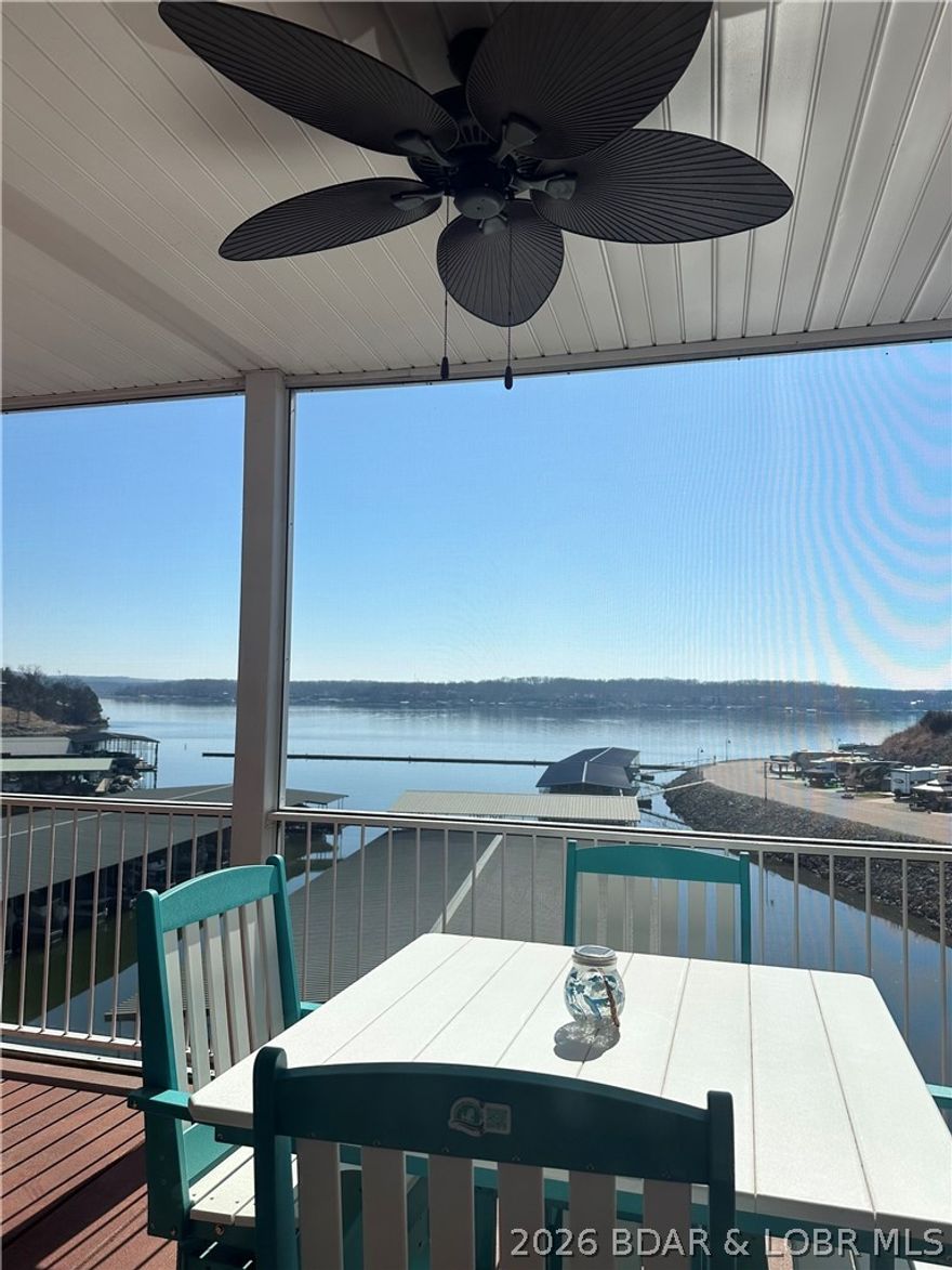 Beautiful 3 bed, 2 bath end-unit condo at Millstone Condos on the 7MM of the main channel at Lake of the Ozarks. This furnished unit offers great natural light and a spacious layout featuring a large kitchen with island seating, perfect for entertaining. Enjoy the lake view from the large screened-in covered deck with an additional storage closet. Includes a 12x32 boat slip with wave break. 

Complex amenities include elevator access, lakefront pool, workout room, and full-time on-site maintenance. Convenient location close to popular waterfront dining, entertainment, and shopping. Ideal for full-time living or a weekend getaway. Great main channel views and easy lake access make this a must-see! Garage is available for purchase.