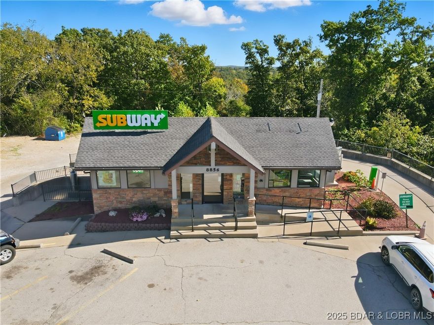 Perfect setup for your restaurant business.  Located in a high-traffic area on Hwy 5 and Hwy 7 at the Lake of the Ozarks. The property was previously a Subway Restaurant. Major update to the inside and outside of the building in 2012.  Large, open, and brightly lit main seating area. The setup currently has a cooler for cold drinks, a beverage dispenser, chip racks, and a waste container.  Seating at 9 tables for customers' in-dining experience, or enjoy the drive-up access. Large open display cases for your food selection. The back area of the restaurant houses a walk-in cooler and freezer for your deliveries.   Great kitchen space with a 3-bay sink and racks for utensils.  Join this growing area of converted buildings, making you a part of this unique small community of businesses with banks, real estate offices, hair salons, and additional restaurants.  Great business location.