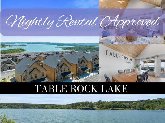 This Branson MO Nightly Rental Approved Cabin has THE BEST TABLE ROCK VIEWS IN THIS SUBDIVISION!  Along the calm shores of Table Rock Lake, emerges a distinctive vacation and nightly rental development that showcases homes with stunning lake vistas, combined with an immersive rustic allure. Immerse yourself in the lavish experience of cabin style living! This extraordinary cabin showcases four bedrooms and four bathrooms, thoughtfully designed with contemporary aesthetic and rustic charm, offering a truly unique and sophisticated retreat. You will adore the open kitchen and living area with soaring ceilings and a spacious granite kitchen bar for extra seating. Additionally, you can unwind on the expansive deck while taking in the breathtaking views of Table Rock Lake. Conveniently positioned near Highway 265, it is nestled in a peaceful natural setting. The primary bedroom stands out with its luxurious fireplace, providing a touch of elegance and warmth. Just a short distance from tranquil outdoor spaces, the lively entertainment scene in Branson, and the exhilarating experiences of Silver Dollar City, it offers the perfect blend of serene relaxation and vibrant activities. Community amenities include both indoor and outdoor swimming pools, a playground, and a hiking trail that leads to Table Rock Lake. The location is conveniently just a few miles away from the renowned 76 Strip, granting easy access to the area's finest shopping, dining, attractions, and entertainment options. With its exceptional potential for vacation use and short-term rentals, in the breathtaking Ozarks, this property is an absolute treasure. Moreover, it is crucial to note that there are no rental management restrictions. Contact us today to schedule your exclusive private showing.