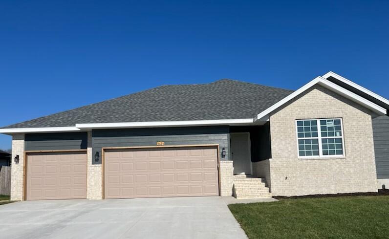 Under Construction, estimated completion date is beginning of Dec!! SW Springfield! Republic schls.  Approx1519 SF living area with 3 car garage. 3 bedroom boasting split bedroom plan with 2 additional on the opposite side. Environmentally friendly, SPRAY FOAM INSULATION to dramatically reduce the heating/cooling bills for the entire life of the home!!! Master bath offers double vanity, large walk-in closet. White, painted cabinets, white backsplash! Engineered wood flooring in kitchen, dining, living room and hallway, tile in baths and laundry room and carpet in bedrooms. Granite countertops throughout and in kitchen overlooking an open floorplan. ORB hardware and lighting. Interior paint color is Turner Holland Gray.  All faucets are chrome with no option to change. Due to increasing backorders and delays; color selections can not be changed. They are ordered 6-8 weeks in advance as an effort to try to avoid lengthy delays. Conveniently located near the west side , within min of shopping and retail. Buyer do due diligence on schools.