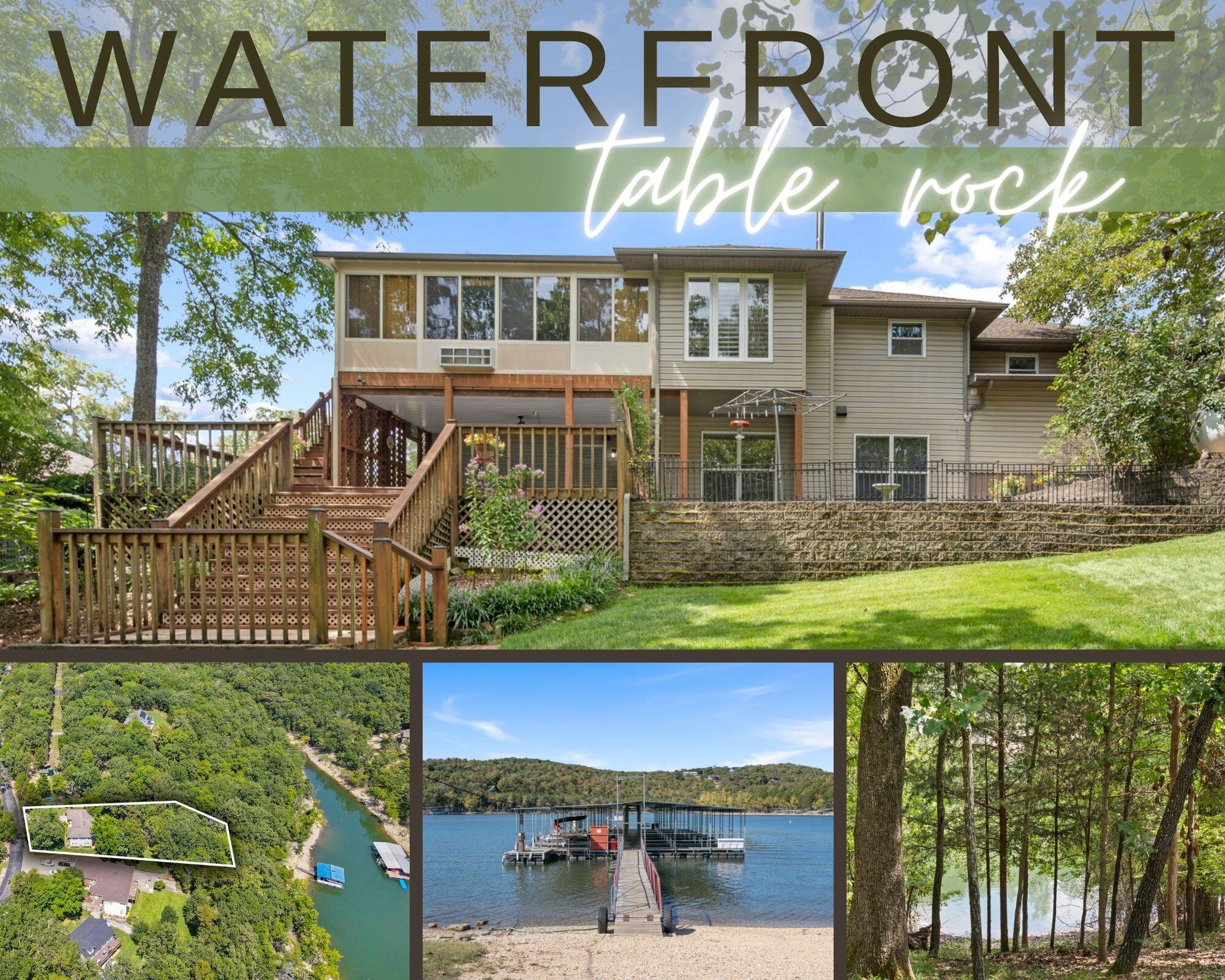 The epitome of comfort & livability in waterfront residences on #tablerocklake now takes center stage!  Perched just above pristine Table Rock Lake & boasting both locational convenience & privacy rests this exceptional Table Rock lakefront residence. Get ready for countless evenings enjoying crisp, fresh lake breezes, gentle strolls to the waterfront, the soul comforting sounds of nature & the waves breaking gently against the shoreline... it's a true paradise. If it couldn't get any better, you are only a few steps from a 10x24 boat slip just across the street from your home (60k additional $$)! Inside it's an entertainers paradise featuring a vast open sunroom w/an enchanting window wonderland featuring year round lake views flooding in loads of natural light, four bedrooms & three bathrooms, multiple outdoor entertaining areas w/expansive partially covered deck & patio system that creatively opens to a spacious workshop. Main level boasts everything you need including the owner's ensuite, a guest bedroom, full guest bathroom, laundry/mud room, chef's kitchen with custom cabinetry, sunny dining nook & spacious living room. Need more room for family/friends?! Lower level offers a XL second living space w/ a walkout lower deck, two more bedrooms & full bath, tons of storage space, & a cozy pellet stove ready to warm your holidays year after year. Everything is meticulously maintained, including the professionally landscaped & terraced fenced-in yard with flowering trees and shrubs. All located in one of Table Rock Lake most sought after communities, Heather Row & just minutes to Branson West, downtown Kimberling City with local boutiques/eateries, spas, seasonal farmers markets, post office, grocery stores, etc, and less than 15 minutes to Reeds Spring Schools, medical facilities, pharmacies, and more. Come see it for yourself and live like you have always dreamed of waterfront @ 622 Heather Row :o)