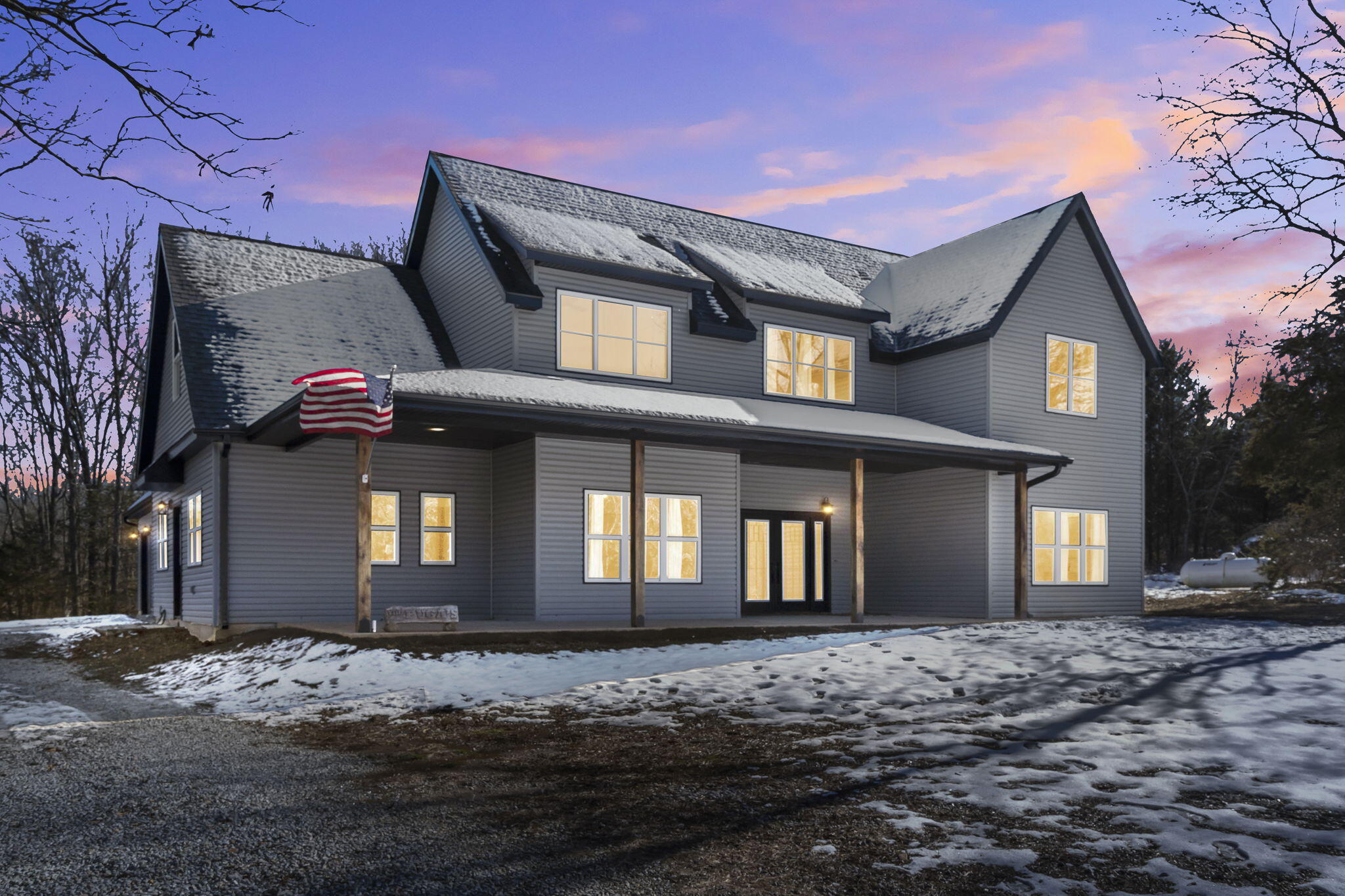 Perfection on 20 acres is what I'm calling it. This newly constructed 5 bedroom, 3 and a half-bath modern farmhouse offers everything and then some. A large center island is the highlight of the main floor with  a walk-in pantry. Convenience meets great design with this floor plan - The dining room and living area are open to the kitchen for the cook who enjoys staying connected with their family and guests. Adjacent to the kitchen lies a room for a dedicated office, perfect for someone working from home. The half-bath, mudroom and laundry are just off the 3 car garage, making clean-up and organization a breeze! The primary bedroom  is located on the main floor with large dual walk-in closets with a large walk-in shower and windows anchoring the primary bathroom thus creating a truly relaxing spa-like feel. The 2nd floor offers 4 large bedrooms, 2 bathrooms and a secondary living area supporting larger family gatherings for movie nights or traveling guests alike. Aside from the spacious upstairs living area, two of the bedrooms share a conveniently layed out  Jack and Jill bathroom with shower and toilet separated with its own door from the double vanity. This home has much to offer a large or growing family, don't miss your opportunity to view this newly custom built home on 20 private acres!