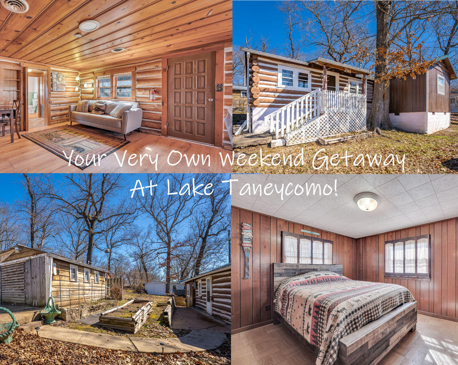 Welcome to your cozy cabin at the lake!  This charming two-bedroom one bath cabin offers natural beauty and peaceful relaxation. Fabulous Location!  Enjoy the cool breeze off Lake Taneycomo. Empire Park is only 700 feet way. Make this your permanent home or weekend getaway! A stone's throw to Lake Taneycomo and record trout fishing! Less than a mile to Powersite Dam and the famous ''Pot Hole'' on upper Bull Shoals. Enjoy the free ''Empire Park'' boat launch, park facilities, walking trails and a great disk golf course, just 1/2 mile away. Minutes to Branson - the live music capital of the USA.  Home includes workshop and carport!