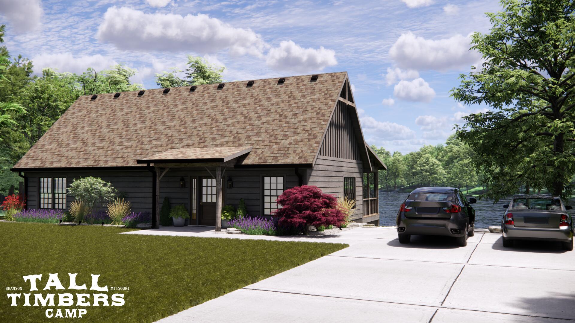 When you visit this resort in person, you will be blown away! Phase 1 of this new-construction development sold out in record time; so pick out your favorite lot and floorplan in phase 2 now, before they're all spoken for! Some premium lots are still available for only $40,000 more.Tall Timbers Camp: vacation-rental ''cabins-in-the-woods' surrounded by nature, loaded with premium amenities, (stocked fishing lake, kayaking lake, recreational equipment rentals, indoor pool, outdoor pool, basketball court, pickleball courts, hiking and biking trails, a swimmable nature pool with a hillside waterslide running into it, etcetera) in a PRIME location for easy access to all Branson and Table Rock Lake have to offer. THIS is the next HOT vacation rental investment!Once under contract, you'll have the opportunity to visit the builder's design center to pick out your finishes and add any upgrades you choose in a seamless, easy consultation.''Bryce Canyon'' is a 3-bedroom / 3 bath cabin floorplan that feels incredibly spacious due to a high vaulted ceiling in the main floor living space. As feature-rich as they come, this cabin will have your guests coming back for more of its charm and amenities like the spacious dining area, a fireplace and large covered deck with optional hot-tub hookups!
