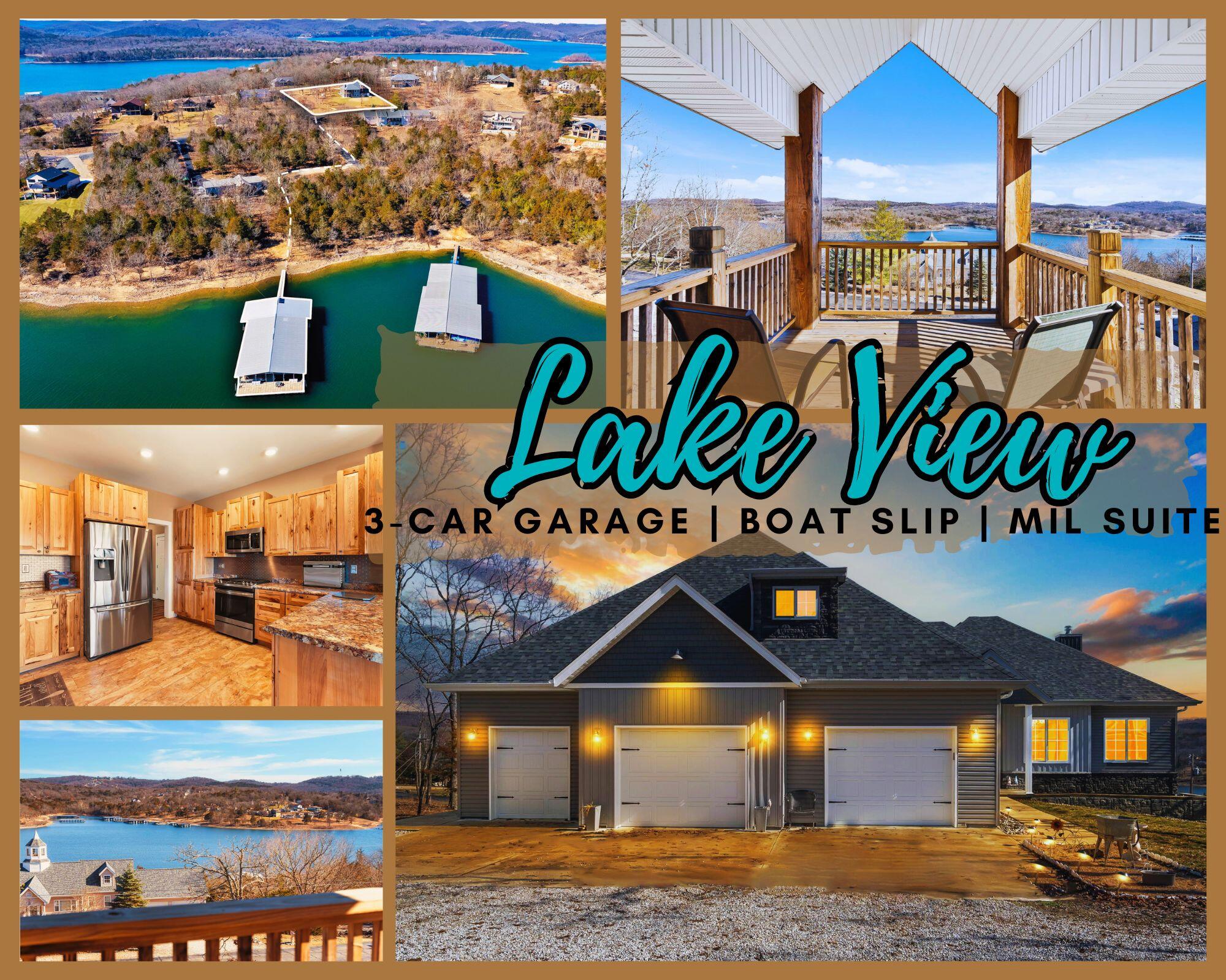 Welcome to the epitome of lakeside luxury! Nestled on the shores of TABLE ROCK LAKE, PANORAMIC LAKE VIEW, this exceptional year-round Lakeview Home is a masterpiece of design and functionality. Boasting a newly built structure with a three-car garage, this residence is a testament to modern elegance and thoughtful architecture. *Breathtaking Views: Immerse yourself in the mesmerizing panoramas of Table Rock Lake that greet you from every angle. This home  offers an unobstructed view of the Ozarks that will leave you in awe.*Culinary Delight: The heart of this home is the chef's dream custom kitchen. Crafted with precision and style, the hickory cabinetry, stainless steel appliances, and pull-out drawers create an atmosphere where culinary aspirations come to life. Ideal for daily living and grand entertaining, this kitchen is a showcase of practical luxury.*Serene Retreat: Step onto the main level's extraordinary covered deck, where stress dissipates in the tranquility of the surroundings. This outdoor oasis becomes an extension of your living space to provide relaxation or vibrant gatherings.*Flexible Living: The well-thought-out floorplan with a walkout basement transforms this residence into a versatile haven. A second full kitchen and living space  make it ideal for accommodating two families, in-laws, or out-of-town guests seamlessly. The upstairs space, configured as a rec room and bunk room, adds to the flexibility of this home. *Landscaped Beauty: This home is not just a backdrop but a carefully curated landscape that complements the natural beauty of the Ozarks 4 seasons.  *Community Amenities: Situated in the sought-after Pioneer Point subdivision, this home offers more than just a residence. Engage in community life with access to pickleball courts, regular events, and private docks for endless enjoyment.*Exclusive Boat Slip: Elevate your lakefront lifestyle with a boat slip available for purchase at an additional $55k-n