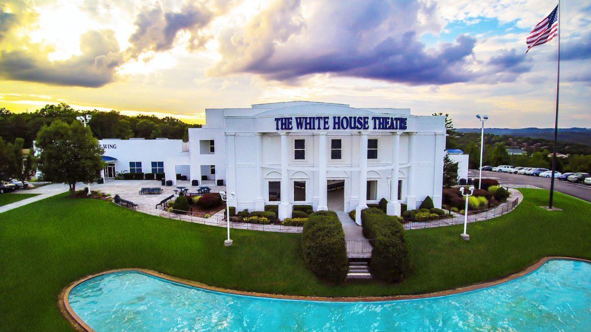 The White House Theater. Over 11.8ac. property in the Heart of Branson with Theater, Convention Center, Comm. Kitchen, Offices, Retail shops, Snack Bar & plenty of Paved Parking. THE WHITE HOUSE THEATRELive Entertainment Theatre andConference facility1,200 Seat Theatre (53,821 sq. ft.)948 theatre seats + 252 dining657 Seat Conference Dining Room13,432 square feet
