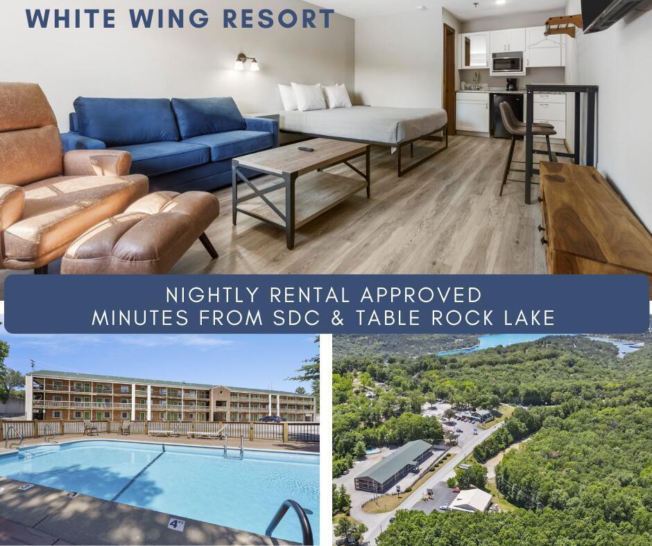 Amazing Opportunity!! To Own  the remaining 61   Units  at this  Turn-key, Fully Furnished, and Nightly Rental Approved condominium  development. Only 1 minute from Silver Dollar City, plus a shuttle that picks you up directly from the property and takes you to SDC for your convenience. You have the best of both worlds being right next to SDC, minutes from the Indian Point Marina, and minutes from the Branson Strip. Opportunity is at every corner at White Wing Lodge Condos be it as an income-generating investment property, primary residence, or second home.