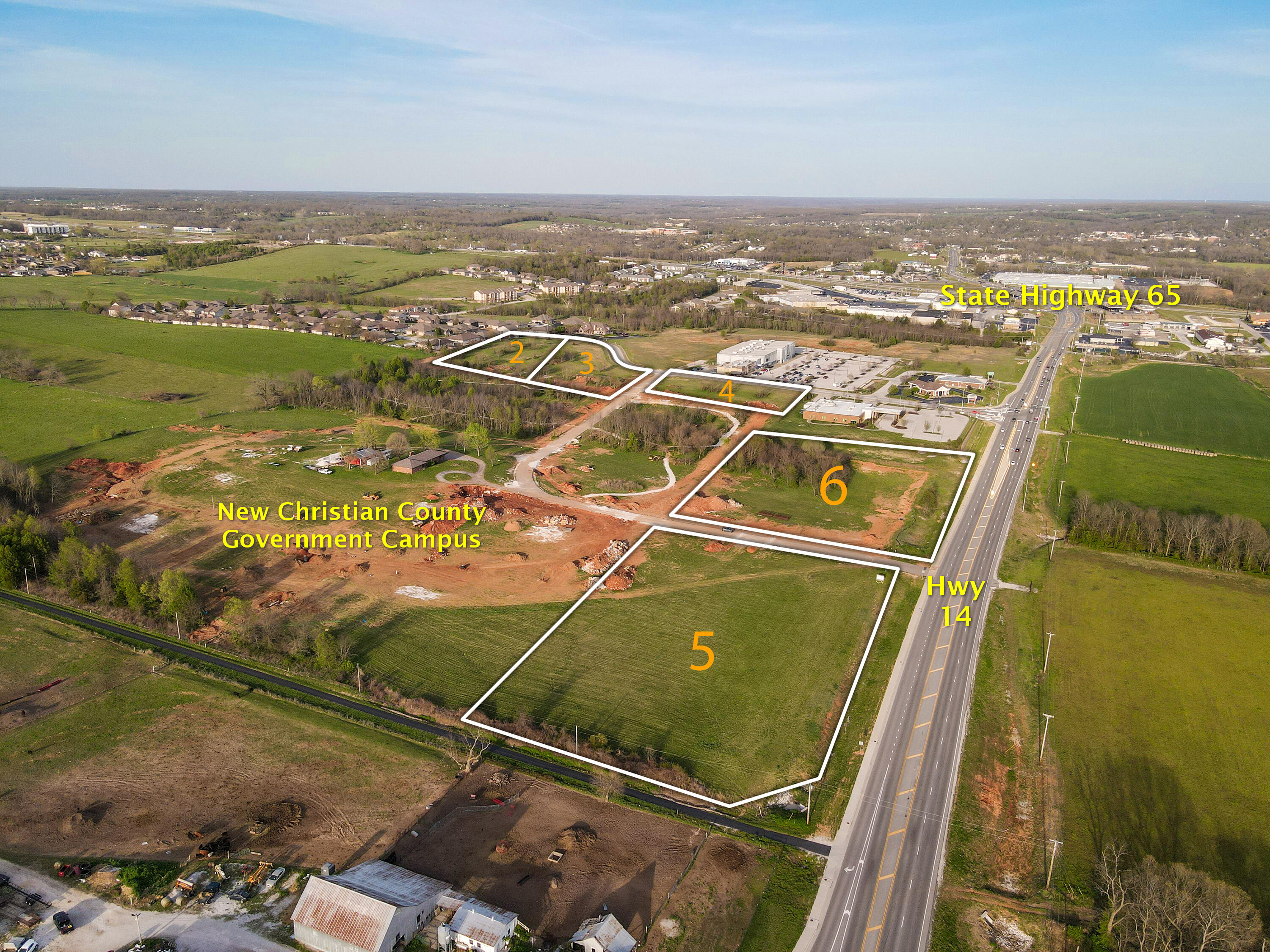 Great 2.73+/- acre C-2 zoned commercial lot on 25th St. just off of Hwy 14/Jackson St.  Christian County will be building their campus on the northwest corner of this overall 39 acre parcel and included in the development are 5 choice lots for commercial development.  All lots will be shovel ready with utilities on site.  The development will include a public walking trail and will be the new home of Christian County Government Campus. This is a high traffic count corridor and a main artery between Nixa and Ozark, Mo.