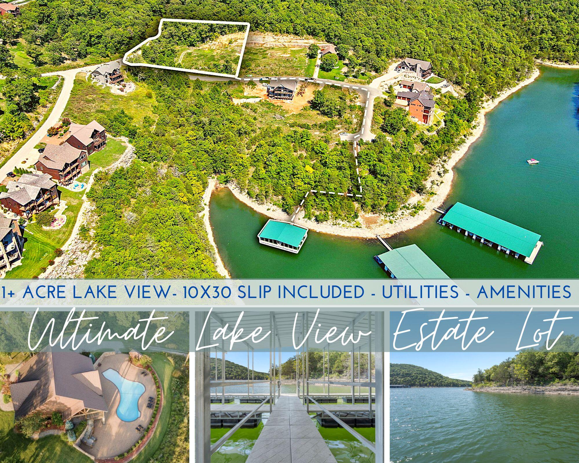 Looking for that picturesque lake view build site offering all the best amenities just a stones throw from the water, utilities ready, and the increasingly coveted boat slip?! You've met your match! Fall in Love with Table Rock Lake Sunsets! This lake view luxury build site offers a stunning departure from the ordinary boasting over one acre partially cleared level build site with some of the most fantastic sunset lake views your heart can desire. Get ready for endless evenings soaking in cool lake breezes, front row seats to dramatic weather events rolling in over pristine Table Rock Lake, and the soft sounds of nature and the water as it hits the shore, it's magical. BONUS! Included in sale is a 10x30 boat slip within easy walking distance on an intimate 6 stall dock completing this ultimate table rock lake dream package! The lot itself is also beautifully cleared at the road's edge with multiple level and gently sloping build sites, great for walk out basements and extra room for the whole clan. All this is located in one of the most coveted lake loving communities, Pinnacle shores. This gated community offers a splendor of amenities including: an amazing clubhouse with workout room, gathering/entertaining spaces, and an oversized salt water pool, not to mention water & sewer for low annual dues of $950+/-. And the location! Be just hop,skip, & a jump from the heart of Kimberling City with Port of Kimberling Marina, multiple lake access restaurants, local boutiques/eateries, spas, seasonal farmers markets and more. Also less than 10 minutes to Reeds Springs Schools and less than 30 minutes to the heart of Branson for world class shopping, dining, and endless family fun. Live the lake life you've always dreamed of and create a lasting impression for generations to come at one of Table Rock's finest lakefront subdivisions, Pinnacle Shores.