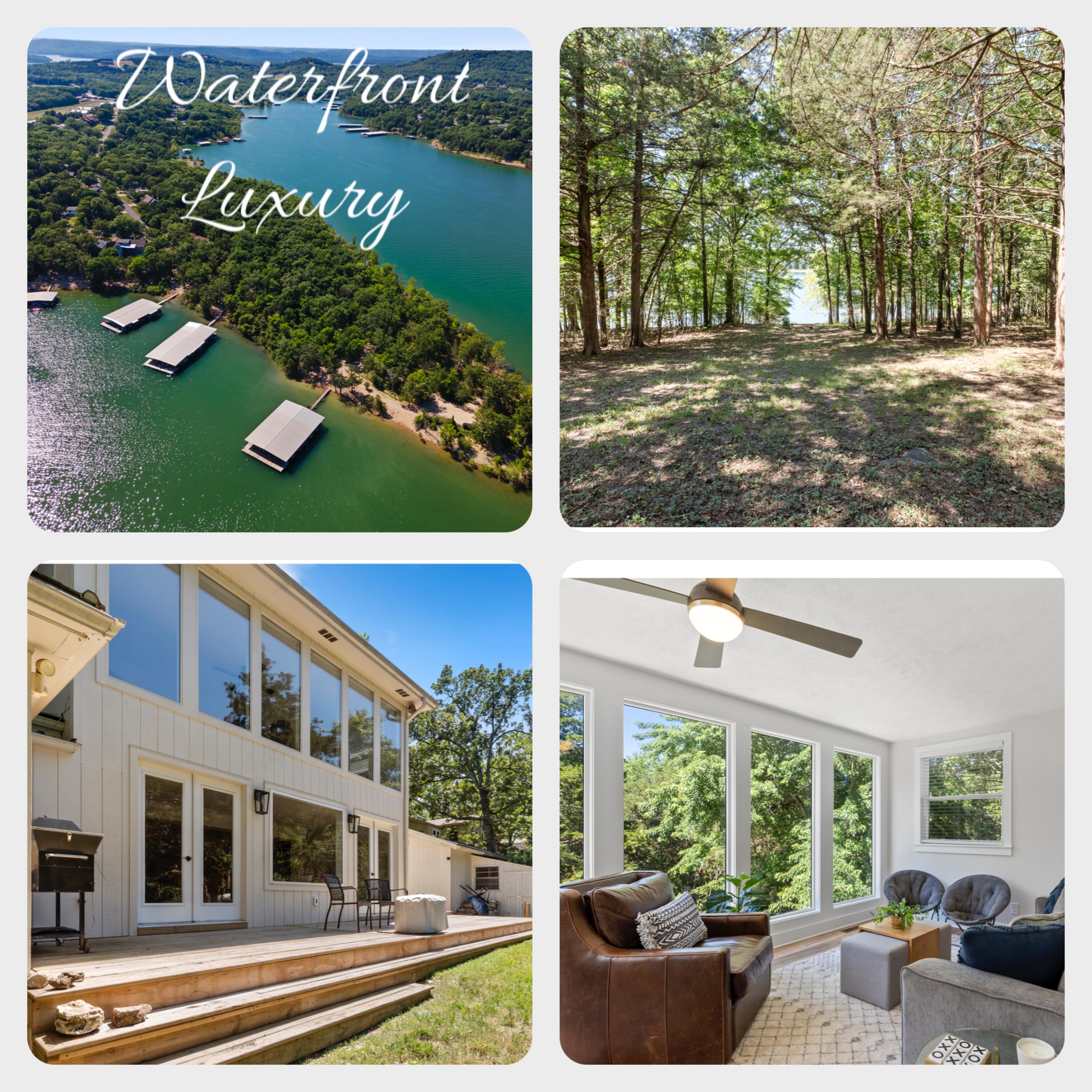 WATERFRONT AT TABLE ROCK LAKE!Here is your chance to own your dream lake  home in a truly storybook setting.  This home was transformed into a stunning lake retreat. Attention to detail are present in every aspect of this home's transformation. New roof home and shed 2021-New Heating and A/C 2020-New Water heater 2020-New Oven/Range 2020-New Dishwasher 2020 -New Drip Irrigation Septic system 2019 This home is truly turn key. Now to the design details: Elegant design without being pretentious. This home is made for memory making. All new luxury vinyl plank flooring in living and bedrooms. Custom metal work railing along staircase. Quartz counters in baths and kitchen. New shaker cabinets with soft close technology installed by Kitchenland. 3 bedrooms and full bath on upper level with additional sunroom seating/2nd living area or 4th bedroom option. Amazing views! Lower level has wall to wall windows for wildlife watching and taking in lake views with1 full bath and laundry room. On this level you will also find a second seating area perfect for rainy day movies and board games. Cozy up in the winter with electric fireplace and a cup of cocoa. Two decks one upper and one lower to enjoy views for days. Take a gentle stroll along the cedar path to your lake front retreat. Fish from the shore and enjoy some quality time with nature. But wait...there's more! A 10x24 slip is available for an additional 50K. Dock is within the neighborhood and just down the street. Stop scrolling- YOU HAVE FOUND THE ONE! Welcome HomeAdditional info: HOA fee $400 yearly for community water and street. Dock dues if slip purchased-$450 annually NO NIGHTLY RENTALS ALLOWED IN NEIGHBORHOOD
