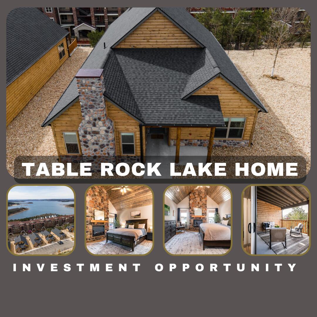 Along the calm shores of Table Rock Lake, emerges a distinctive vacation and nightly rental development that showcases homes with stunning lake vistas, combined with an immersive rustic allure. Immerse yourself in the lavish experience of cabin style living! This extraordinary  Turn-Key furnished cabin showcases four bedrooms and four bathrooms, sleeping up t 13 people, thoughtfully designed with a contemporary aesthetic and rustic charm, offering a truly unique and sophisticated retreat. You will adore the open kitchen and living area with soaring ceilings and a spacious granite kitchen bar for extra seating. Additionally, you can unwind on the expansive deck. Conveniently positioned near Highway 265, it is nestled in a peaceful natural setting. The primary bedroom stands out with its luxurious fireplace, providing a touch of elegance and warmth. Perfect for unrestricted nightly rentals, this property also presents an excellent investment opportunity. Just a short distance from tranquil outdoor spaces, the lively entertainment scene in Branson, and the exhilarating experiences of Silver Dollar City, it offers the perfect blend of serene relaxation and vibrant activities. Community amenities include both indoor and outdoor swimming pools, a playground, and a hiking trail that leads to Table Rock Lake. Furthermore, it is a haven for passionate bass fishing enthusiasts! The location is conveniently just a few miles away from the renowned 76 Strip, granting easy access to the area's finest shopping, dining, attractions, and entertainment options. With its exceptional potential for vacation use, short-term rentals, or even a full-time residence in the breathtaking Ozarks, this property is an absolute treasure. Moreover, it is crucial to note that there are no rental management restrictions, and the location falls within an Opportunity Zone. Contact us today to schedule your exclusive private showing.