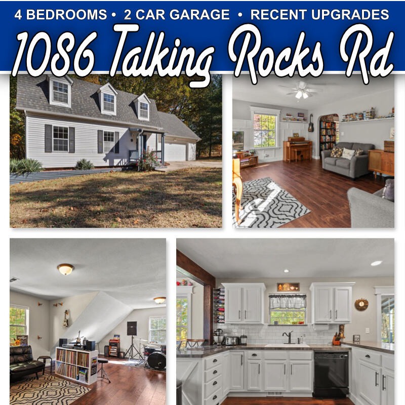 Take a leisurely drive down the tree-lined Talking Rocks Road to your new home.  The moment you walk through the front door, you will appreciate the open feel and bright decor.  This four-bedroom, two-and-a-half bath, bright and welcoming home has recently had several upgrades.  New flooring installed in the past year, TWO new HVAC units (your read that right TWO), ceiling fan, and light fixture upgrades. Separate thermostats and HVAC for both floors. House is being sold partially furnished.  The large deck overlooks the beautiful fall foliage and is the perfect place to relax after a busy day.Both futons, washer, dryer, garage desk, entrance table, both dining room sets, mirrors in the bedroom/dance studio, and master and guest room furniture (with the exception of the master mattress) is included in the sale.  Shopping and dining are just two miles away.  This home is a rare find and won't last long.  Call to schedule your private showing today.  Both futons, washer, dryer, garage desk, entrance table, both dining room sets, mirrors in the bedroom/dance studio, and all master and guest room furniture is included in the sale.  Shopping and dining are just two miles away.  This home is a rare find and won't last long.  Call to schedule your private showing today.