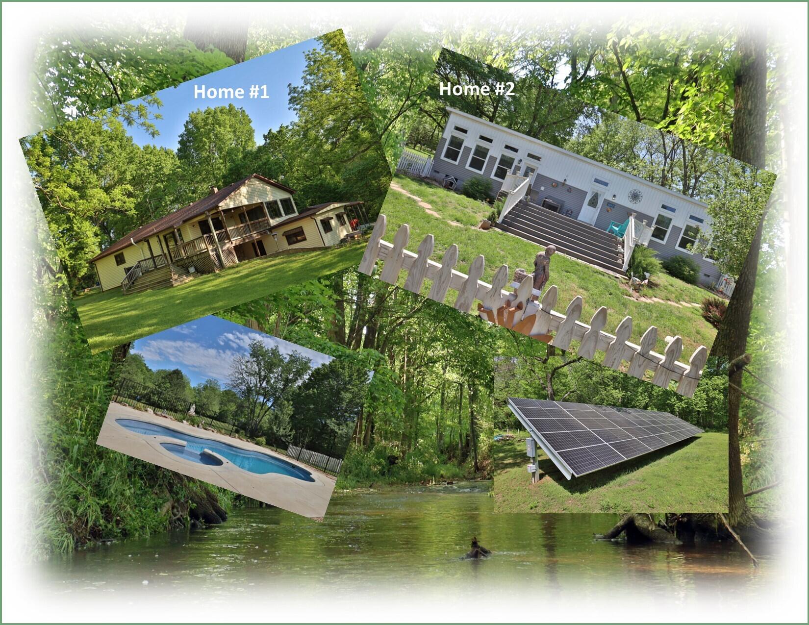 Welcome to your own private oasis nestled amidst 11.35 acres of lush greenery, boasting a park-like setting that's truly unparalleled. Discover the serenity of a live spring and year-round stream, adding a soothing soundtrack to your everyday life.  This stunning property offers the perfect blend of country living and nature, featuring a 2,800 square foot main residence designed for comfort and relaxation with four bedrooms, (2 non-conforming), and 2 1/2 bathrooms. Other features include two living areas, sunroom, possible second laundry location, covered deck and covered patio and playground for children.  But the allure doesn't end there--this estate also includes a second one bedroom, one bath residence spanning 900 square feet, providing ample space for guests or potential rental income. There is covered parking for 6 to 7 vehicles, plus, with the additional buildings, there's endless potential for workshops, studios, or storage.  Dive into leisure time with your very own inground, salt water pool, ideal for summer days spent basking in the sun, and unwind in the rejuvenating ambiance of the hot tub under the starlit sky.  Embrace sustainability with a solar panel array, offering eco-friendly energy solutions and reducing your carbon footprint. Whether you're seeking a peaceful retreat or an entertainer's paradise, this property offers the ultimate escape from the hustle and bustle of everyday life. Welcome home to living in harmony with nature.
