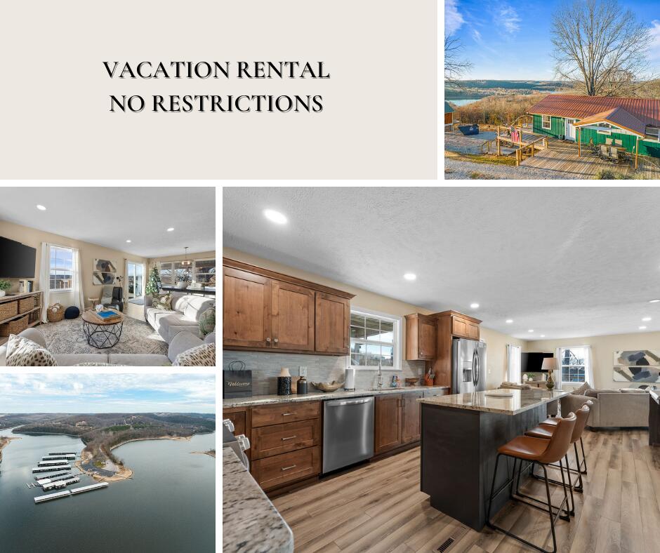 Highly successful active vacation rental property with room to grow. This home was completely remodeled and put into service in July 2022 with custom cabinetry, granite countertops and a huge wrap around deck that you can hear\see the events at Thunder Ridge Amphitheater from. Watch the boats float by from the living room windows as Cricket Creek Marina on Table Rock Lake is located just seconds away. Plenty of parking for your guests and their lake toys as the driveway opens up to a private firepit area leading to the yard. There is room to add a private pool to the property to really maximize rental revenue. No HOA, no restrictions and this property is 2nd home eligible. Being sold completely furnished and turn key. No management restrictions but full service management is available if desired.