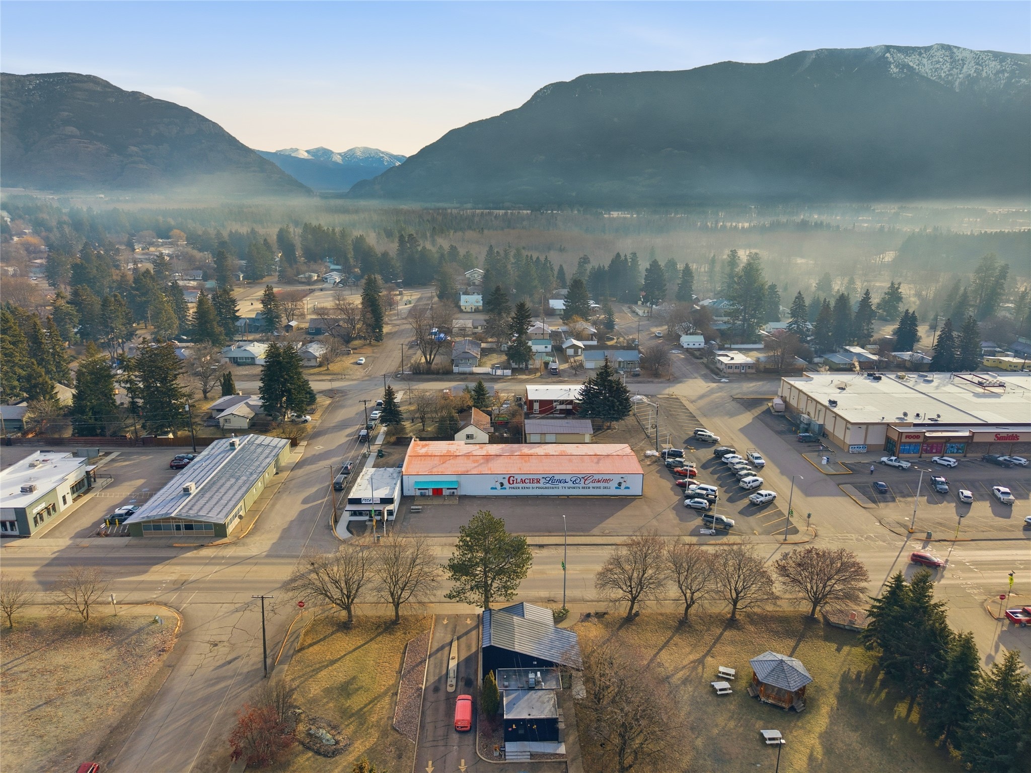 Drone aerial view with landmarks