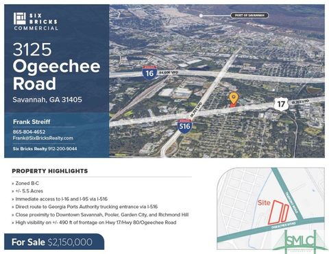 Vacant Land For Sale - 3125 Ogeechee Road<br/> Chatham County, Savannah, GA 31405