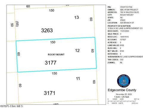Vacant Land For Sale - 620 Branch Street<br/> Rocky Mount, NC 27803