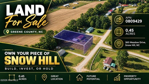 Vacant Land For Sale - 360 Meadow Drive<br/> Snow Hill, NC 28580