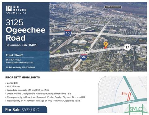 Vacant Land For Sale - 3125 Ogeechee Road<br/> Chatham County, Savannah, GA 31405