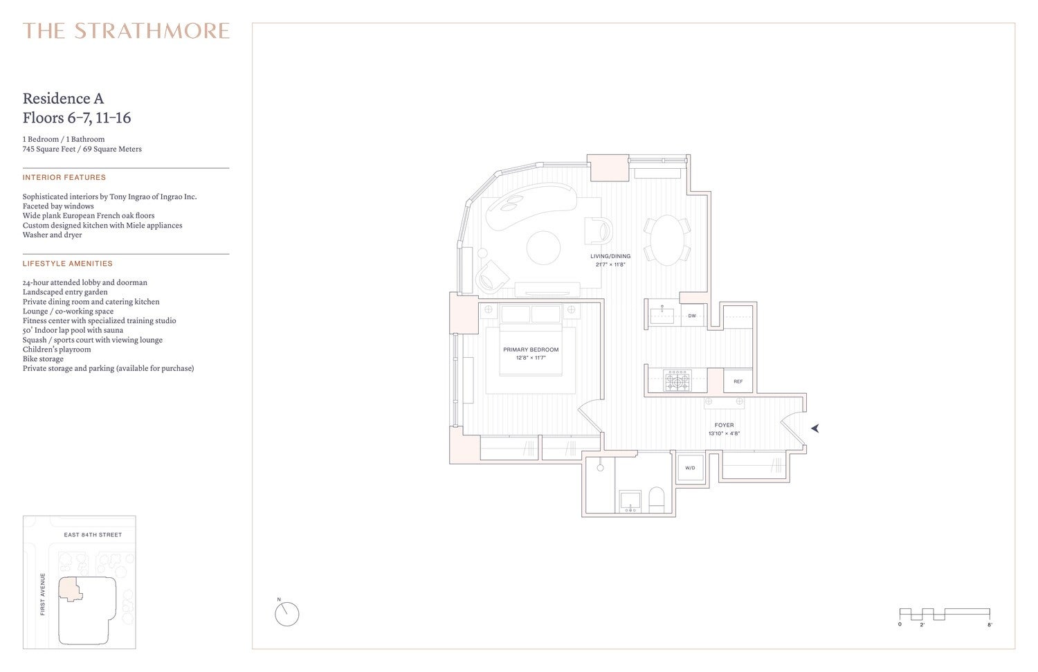 1 kambarių butas, 69 m²
