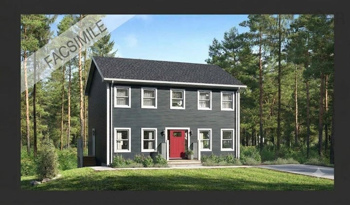 Classic two-story residence with dark siding and white trim