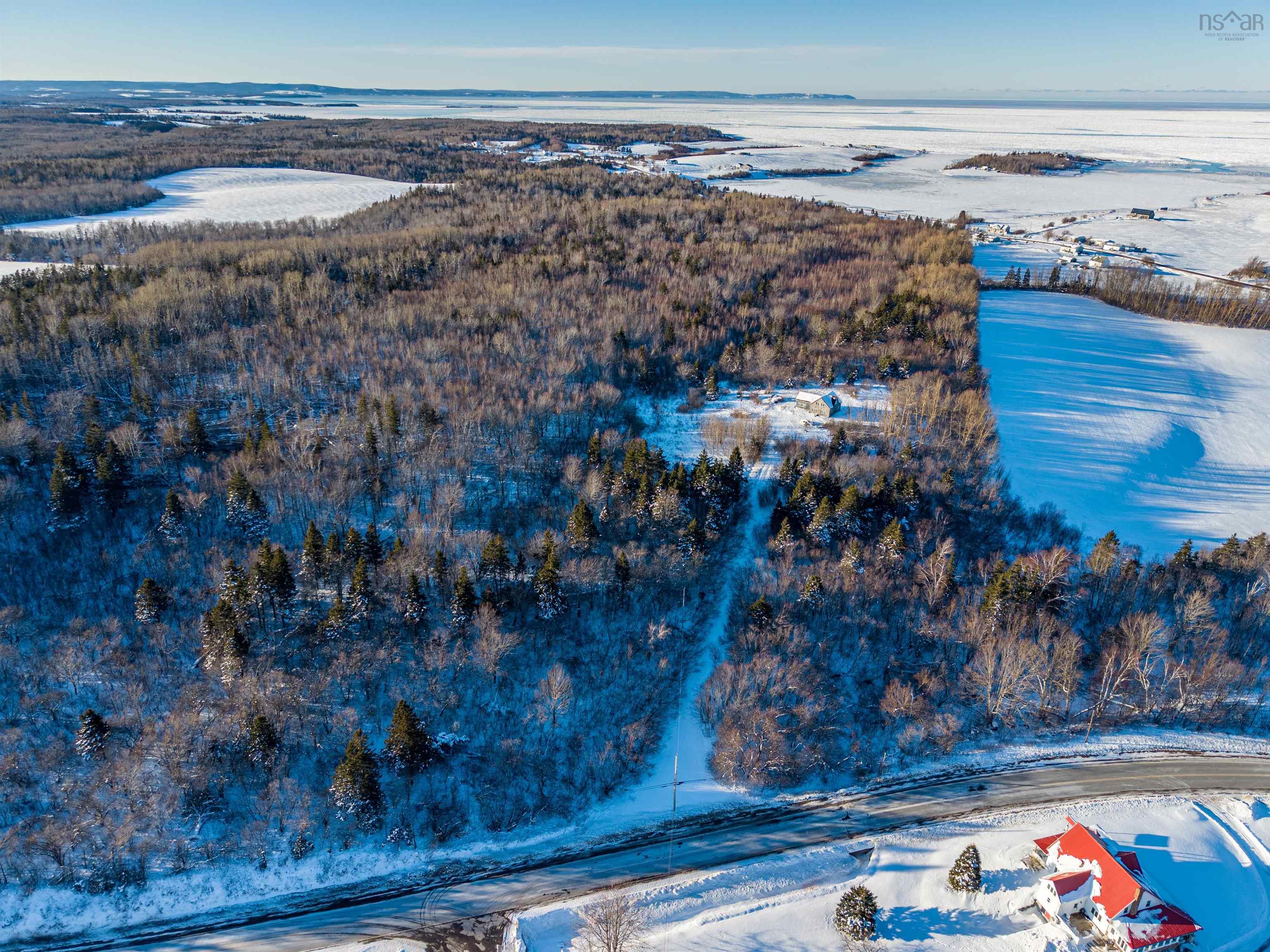 Aerial view of a nearby body of water