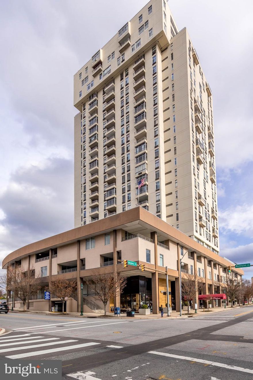 Enjoy stunning views from the 18th floor of this turn-key condo at the best location in Towson! Original galley kitchen has been remodeled in favor of stylish and functional open floor plan. Kitchen boasts granite counter top, maple cabinets. LPV floors in living room, kitchen and entry. Recent upgrades include - new exterior window and doors (16k)!! , new stainless steel appliances, new carpet in bedroom, fresh paint on the interior as well as rear porch painted, and renovated bathroom. HVAC units were serviced in September!  Building features 24/7 concierge, heated outdoor pool, gym, club room, WI-FI equipped library, and secure parking for extra fee! Close proximity to everything Towson has to offer!! Buyer to pay balance of special assessment at settlement or assume monthly payment of $132.76. Agent is owner.