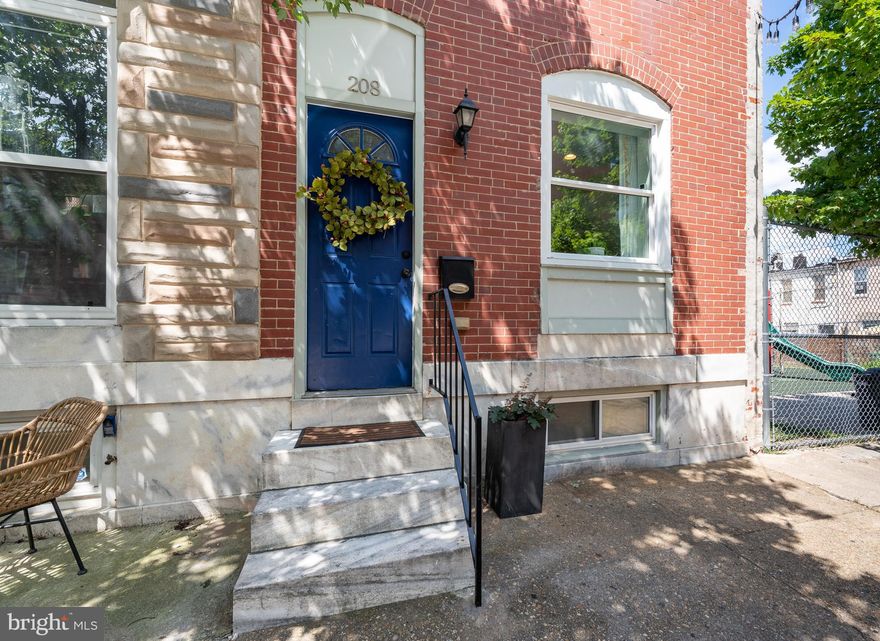 Welcome to 208 South Bouldin Street in vibrant Highlandtown! This lovely corner rowhome is spacious, bright and very well maintained. It's walkable to  beautiful Patterson Park and only a short distance to the Canton/Fell's Point waterfront, Highlandtown Arts and Entertainment District, restaurants and shopping. Both I-95 and I-83 are within a couple miles for easy travel outside the City. The open main level has a living room, half bath and kitchen with dining area. Off the kitchen, is a covered deck and large patio for outdoor living space. The patio has excellent potential to be converted to a private parking pad. The upper level has the primary bedroom with an attached bath, another full bath, and a second bedroom. The walkout lower level has a versatile finished space, laundry and plentiful storage. Recent updates include the water heater, dishwasher, kitchen door, living room window, dehumidifier, and sump pump. Other awesome features include plenty of natural light, exposed brick walls,  skylight, built-in bookcases, recessed lighting, wood floors, and so much more. Don't miss the opportunity to own this wonderful home. Schedule a tour today!