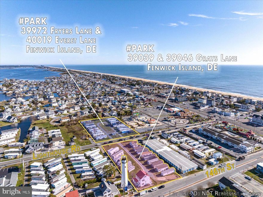 This is a prime location in sought-after Fenwick Island!  This is an extremely rare opportunity to purchase C-1 commercial land in Fenwick Island DE close to the beach and Atlantic Ocean. A salty breeze carries the scent of the Atlantic Ocean as you stand on these 4 commercially zoned C-1 parcels in Fenwick Island. Just a few blocks east the waves crash against the shore, a constant reminder of the area's beachside charm.  The possibilities are endless.  One potential would be a vibrant multifamily community development that caters to a variety of residents seeking a comfortable and convenient beach lifestyle. The development could offer a range of unit sizes, from cozy cottages to spacious multi-bedroom townhomes. The potential for shared amenities adds another layer to the multifamily living experience.  Perhaps even a swimming pool or fitness center could be incorporated, creating a space for relaxation and healthy living.  Other possibilities include a shopping center, multiple smaller retail businesses, and/or medical or other professional offices or leave as mobile home parks. This land is close to the Fenwick and Ocean City beaches, shops, restaurants, mini golf, water parks, and entertainment.  The land is located off Rt 54 Lighthouse Rd and is currently used as a mobile home park (Gray's Lane Park) consisting of Tax ID 134-23.02-75.00-Park (18,295 sq ft) and Tax ID 134-23.02-76.00-Park (24,394 sq ft). Purchaser must buy both parcels at the same time.  The historic Fenwick Island Lighthouse is directly next to the parcel and the historic lighthouse keeper's house is part of the sale.  A possible Air B&B unique experience for that residence awaits!  On the opposite side of the road is another mobile home park (Fryers Lane Park), consisting of Tax ID 134-23.02-56-Park (29,621 sq ft) and Tax ID 134-23.02-57.00-Park (30,492 sq ft).  Purchaser must buy both parcels at the same time. Total acreage for the four parcels is 2.34 Acres (acreage on the North side of Rt. 54 is 1.36 Acres and the South Side of Rt. 54 is .98 Acres). Mobile homes belong to the tenants.  The buyer must honor this season's existing rentals or settle on Nov. 1st after this coming rental season ends.  Property is not in Fenwick Town Limits falls under Sussex County.