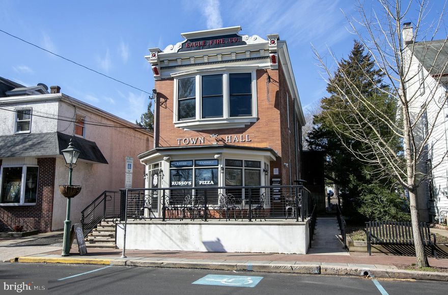 INVESTMENT OPPORTUNITY: Formerly the Town Hall/Police Station, and the original Firehouse of New Hope, 41 N Main St is a one-of-a-kind downtown property.  Fully renovated and featuring high ceilings and exposed brick walls, the main level is zoning approved as a restaurant and has a long term Pizza shop tenant (5 year base lease plus two renewal options).  The second floor in the original brick portion has been a business office and yoga studio, and would make a great owner s office.  The back portion of the building features a separate entrance to a 3-4 office suite.  The on-site parking lot generates bonus income from the kiosk self-serve payments for parking, plus a detached garage that has 4 rented bays.  Surrounded by a blend of retail and luxury residential, enjoy stable income for years in this historic, charming property.
